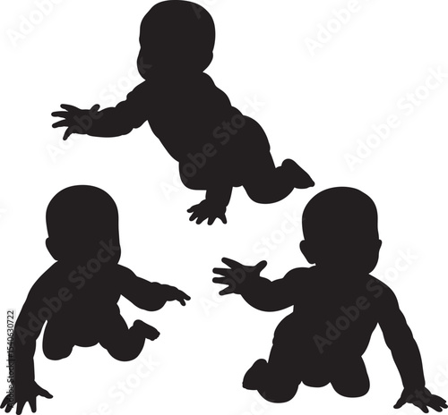 Baby crawling pose silhouette vector illustration