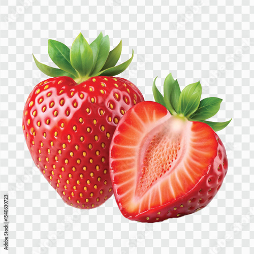 realistic 3d whole strawberry fruit with slice in different style isolated on transparent background