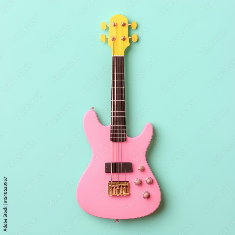 Naklejka premium Pink Electric Guitar on Mint Green Background with Unique Design