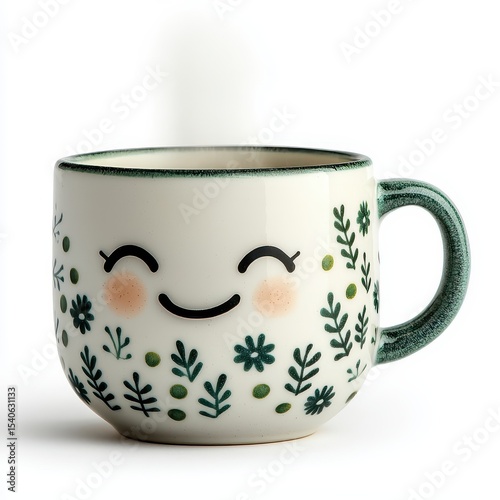 Cute Ceramic Mug with Smiley Face and Floral Design for Joyful Moments