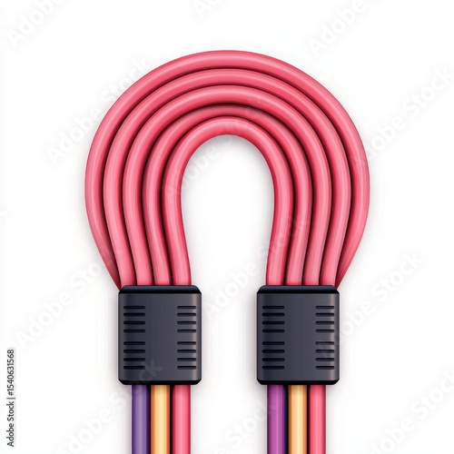 Colorful Curved Cables with Glossy Connectors on a White Background