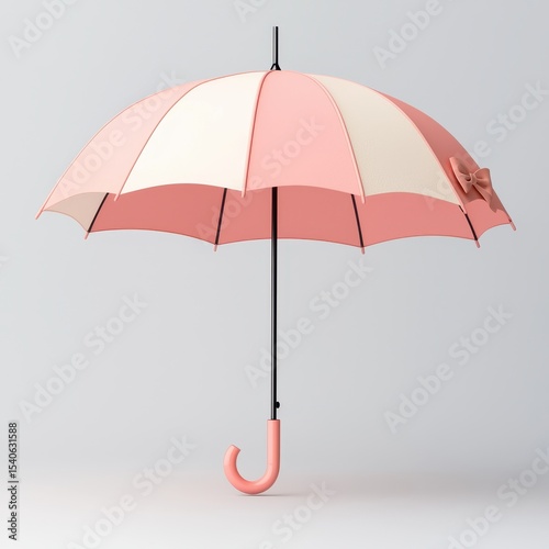 Cute Pink Umbrella with Bow and White Panels for Rainy Days
