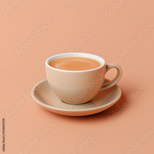 Warm Cup of Coffee on a Beige Background with Minimalist Design