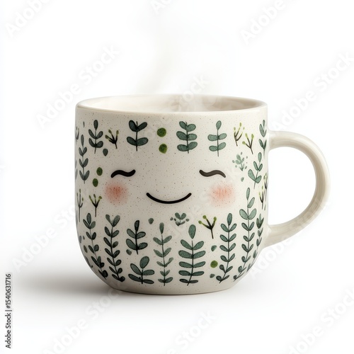 Charming Mug with Smiling Face and Floral Design for Cozy Moments