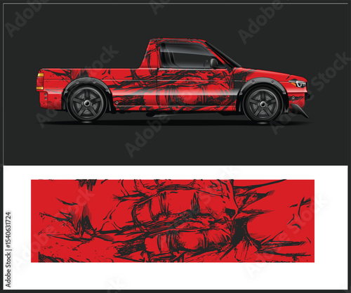 Red and Black Abstract Design Truck Wrap Template