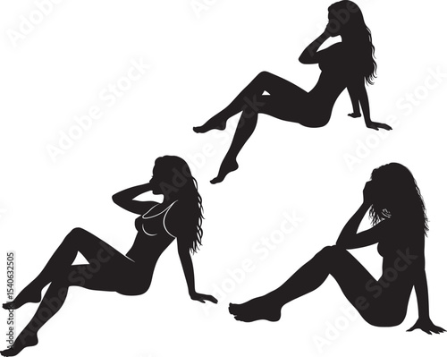 Attractive woman pose silhouette vector illustration