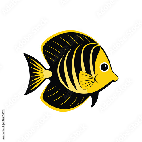 Vibrant Yellow and Black Angelfish Illustration A Tropical Marine Life Design