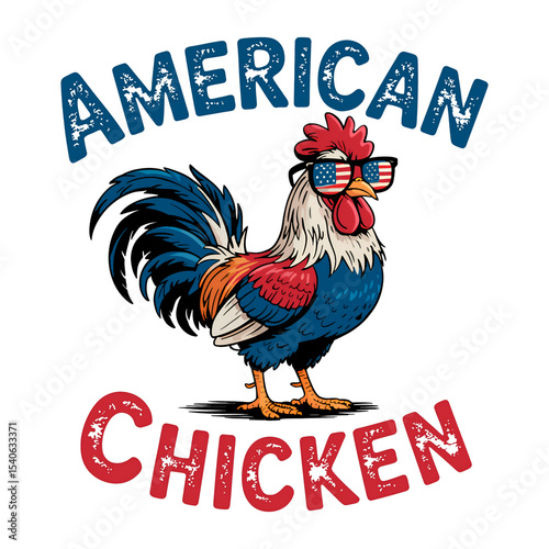 American chicken wearing sunglasses isolated on transparent background