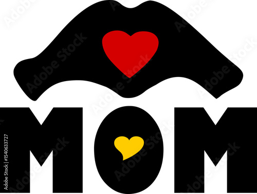 I Love MOM, Mom Love Hand Heart Silhouette Vector Illustration - Mother's Day, Family, Gratitude Concept