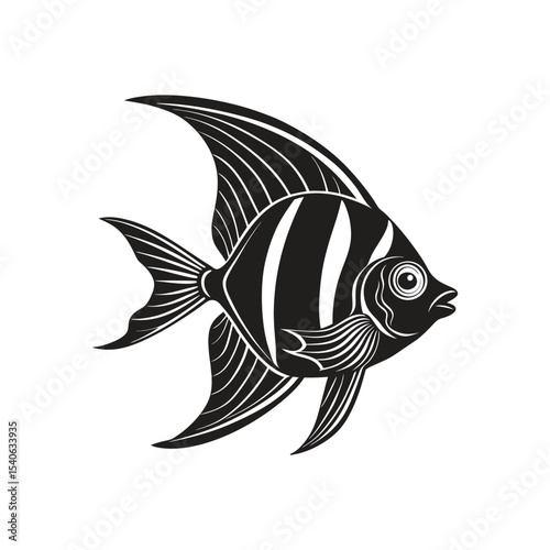 Elegant Angelfish Illustration Monochrome Aquatic Design