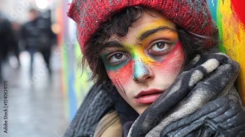 A young homeless person in an urban environment, capturing the stark reality of youth homelessness and its effects on society