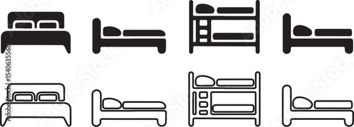 Collection of black bed icons double single bunk beds
