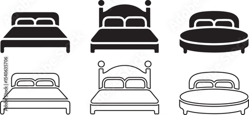 Six simple bed icons black and white