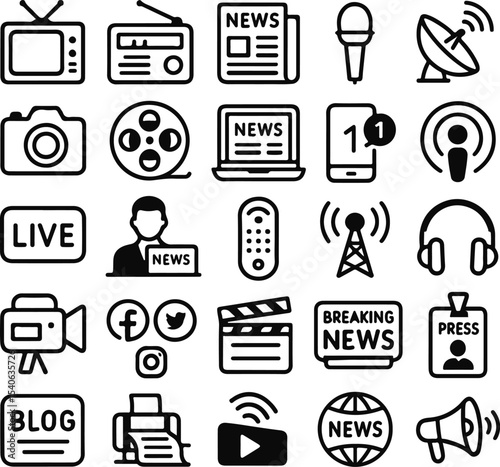 Media and communication icons set vector illustration news broadcast journalism technology concept design