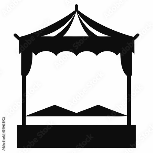 Black Silhouette of a Traditional Market Stall or Booth with Fabric Canopy
