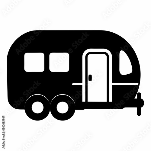 Simple Black and White Icon of a Travel Trailer or Camper
