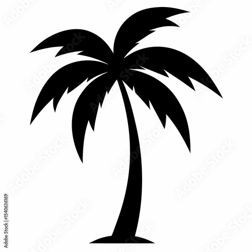 Black silhouette of a palm tree isolated on a white background