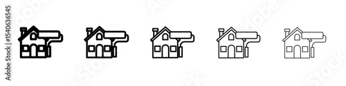 House with roller for painting icon Flat design on isolated background