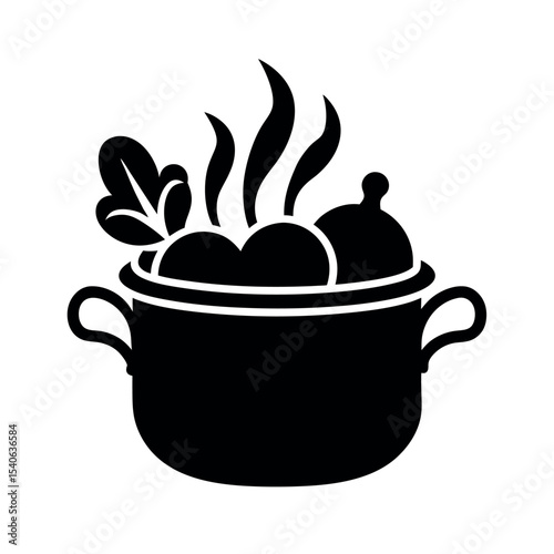 pot with steaming veggies on white background