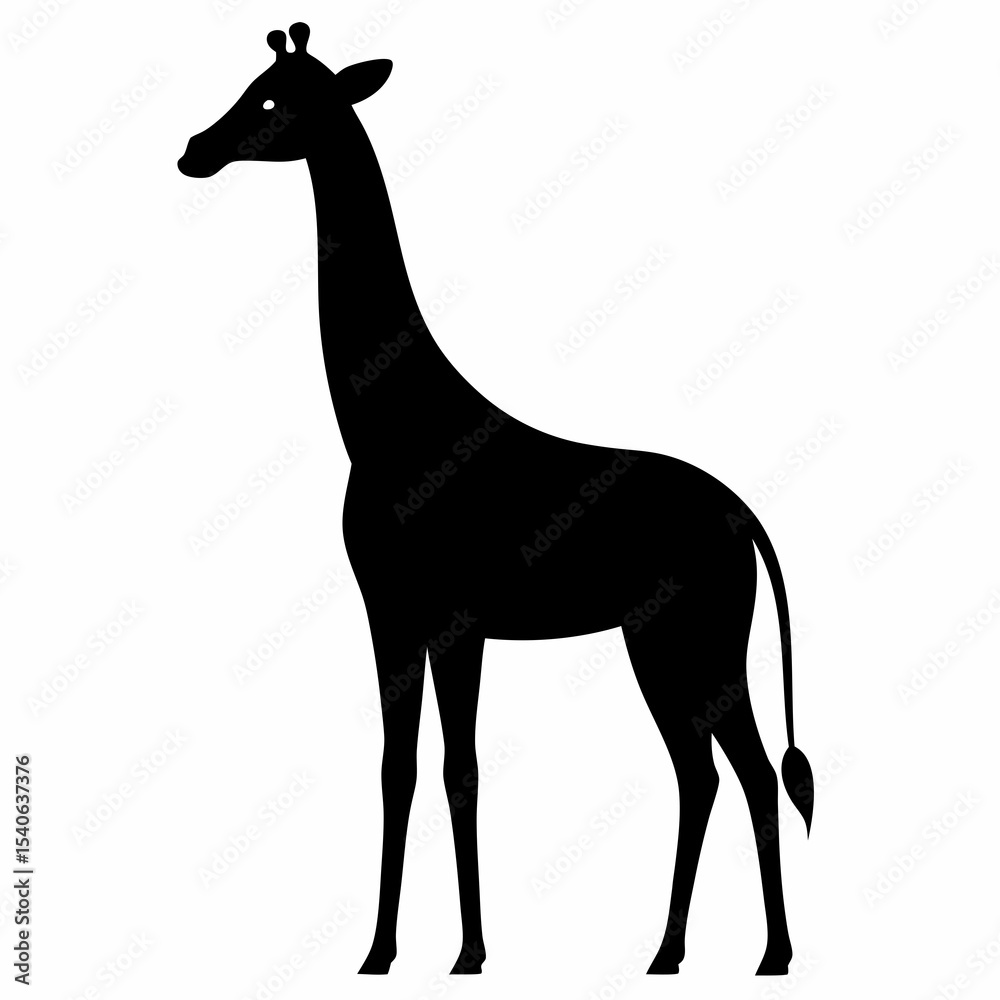 Fototapeta premium Elegant giraffe silhouette standing tall against a white background in minimalist style