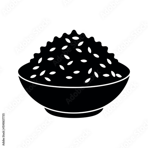 silhouette soft cooked rice on white background