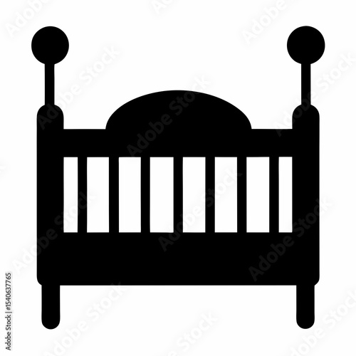 Black Silhouette of a Baby Crib with Rounded Posts and Slats