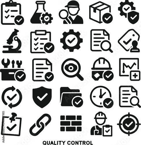Quality control assurance process management system icons set vector illustration design elements