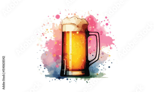 beer mug, free drink, watercolor mugs of beer
