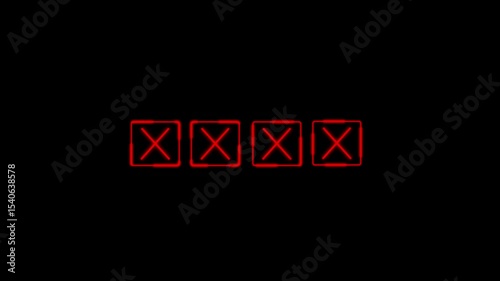 Error concept. Error mark on checkboxes  cross mark Animation. Animated false or incorrect cross symbol on black background. Error Icon,