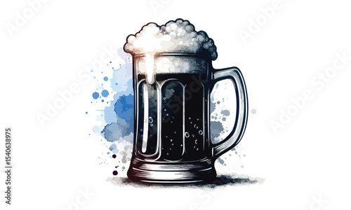 beer mug, free drink, watercolor mugs of beer