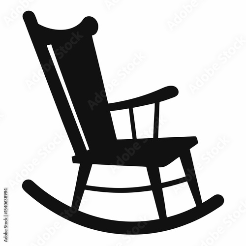 Simple Black Silhouette of a Classic Wooden Rocking Chair for Relaxation