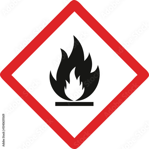 flammable warning sign icon, hazard fire symbol with red diamond border vector illustration
