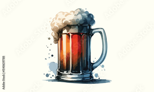 beer mug, free drink, watercolor mugs of beer