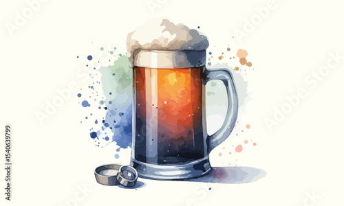 beer mug, free drink, watercolor mugs of beer