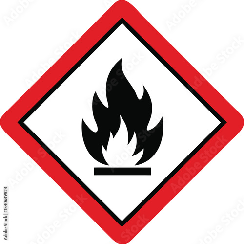 flammable warning sign icon, hazard fire symbol with red diamond border vector illustration