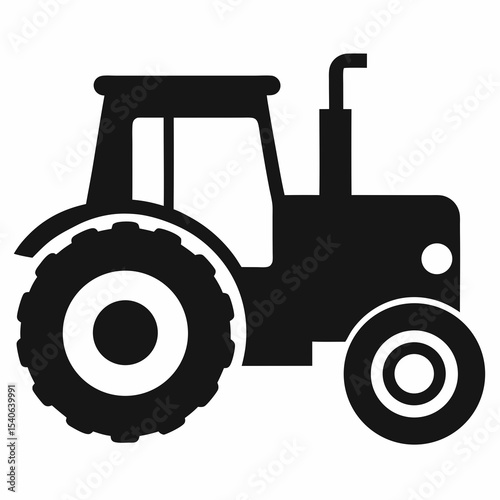 Simple Black and White Tractor Icon for Agriculture and Farming