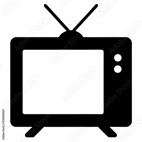 Retro Television Set Icon with Antenna in Black and White Simple Style