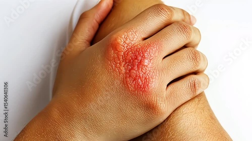 Close-up of Hand with Red Skin Rash Possibly Due to Allergy or Infection