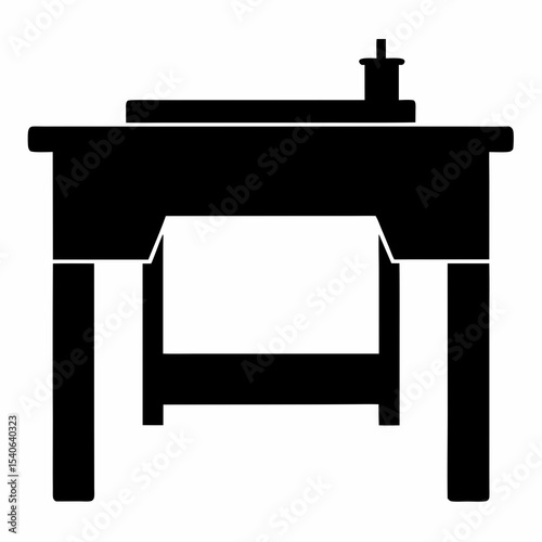 Silhouette of a Woodworking Table with a Vise for Carpentry Work