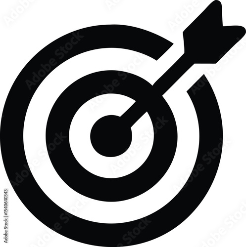 bullseye target with arrow black icon, goal achievement symbol vector illustration isolated