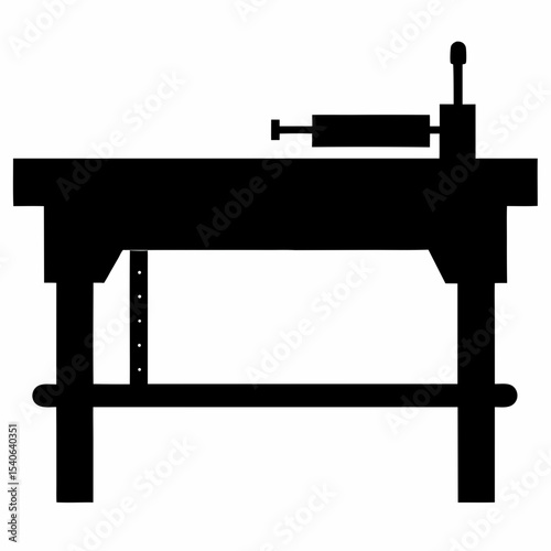 Silhouette of a traditional woodworking workbench with a vise and adjustable features