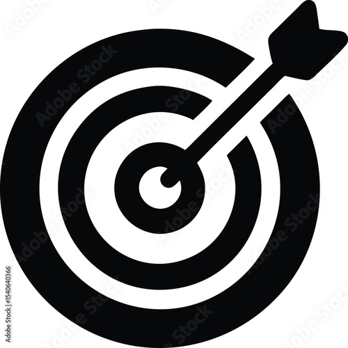 bullseye target with arrow black icon, goal achievement symbol vector illustration isolated