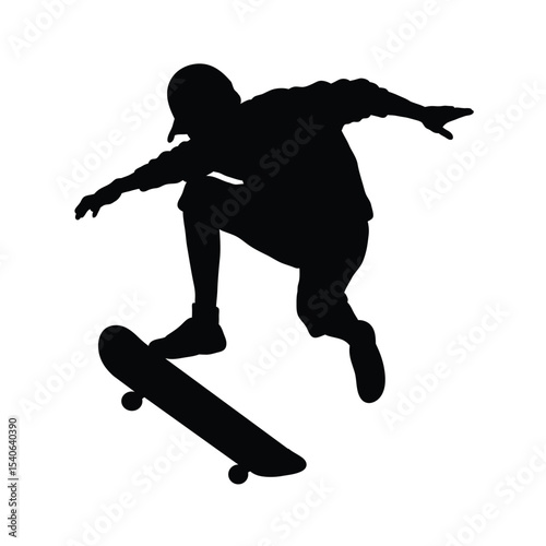 silhouette skateboarder vector illustration, skateboard black design collection