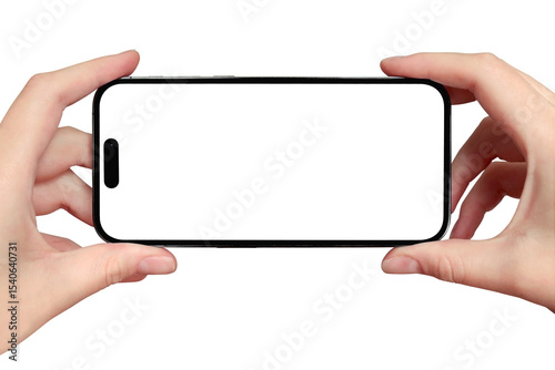 Shooting video. Female hands holding mobile phone to take photo. Taking photo with phone camera. Woman holding phone with both hands. Close-up