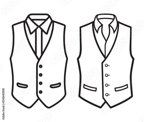 Elegant waistcoat drawing line art fashion design. Formal vest illustration black and white menswear clipart.