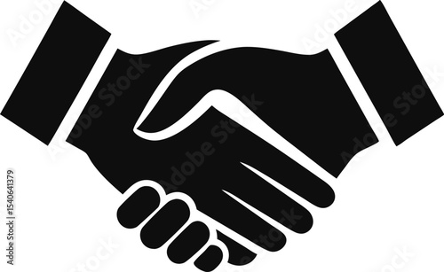 handshake black icon, business agreement and partnership vector illustration isolated on white