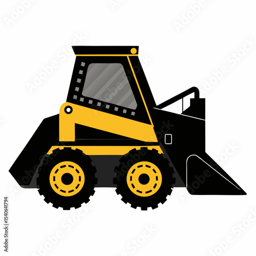 Flat vector illustration of a compact skid steer loader
