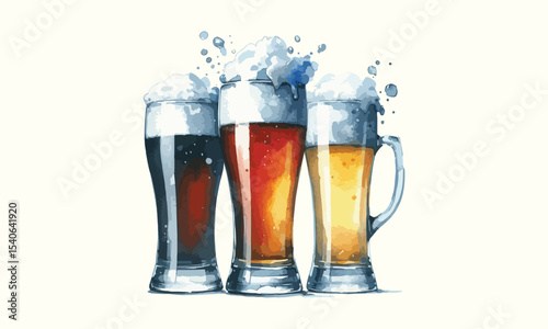 beer mug, free drink, watercolor mugs of beer