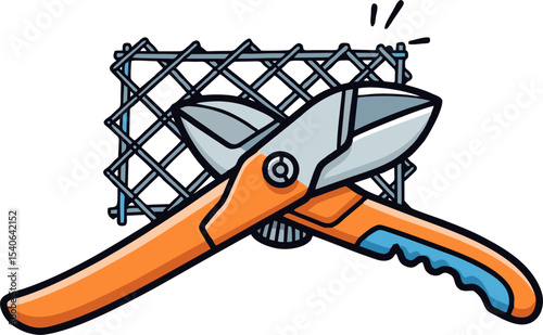 Cartoon Orange Wire Cutters and Chain Link Fence