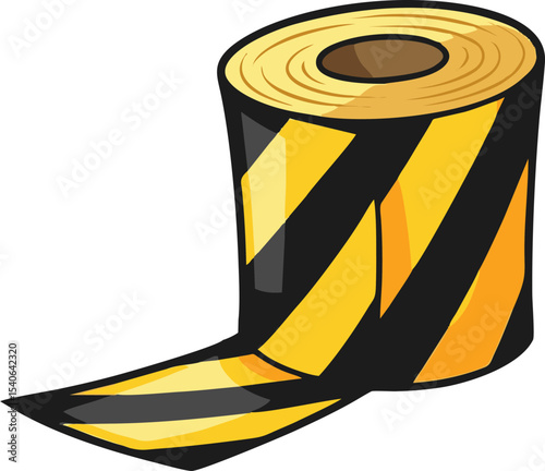 Cartoon roll of yellow and black striped hazard tape with a loose end
